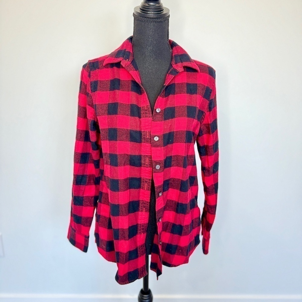 Land’s End Plaid Black and Red Flannel Cotton Button Up (Sz 4)